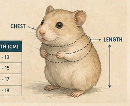 Diagram showing where to measure a hamster's chest and length