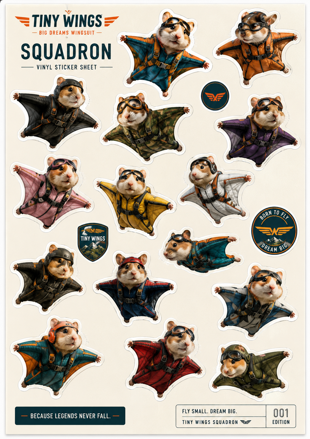Tiny Wings Squadron vinyl sticker sheet, edition 001